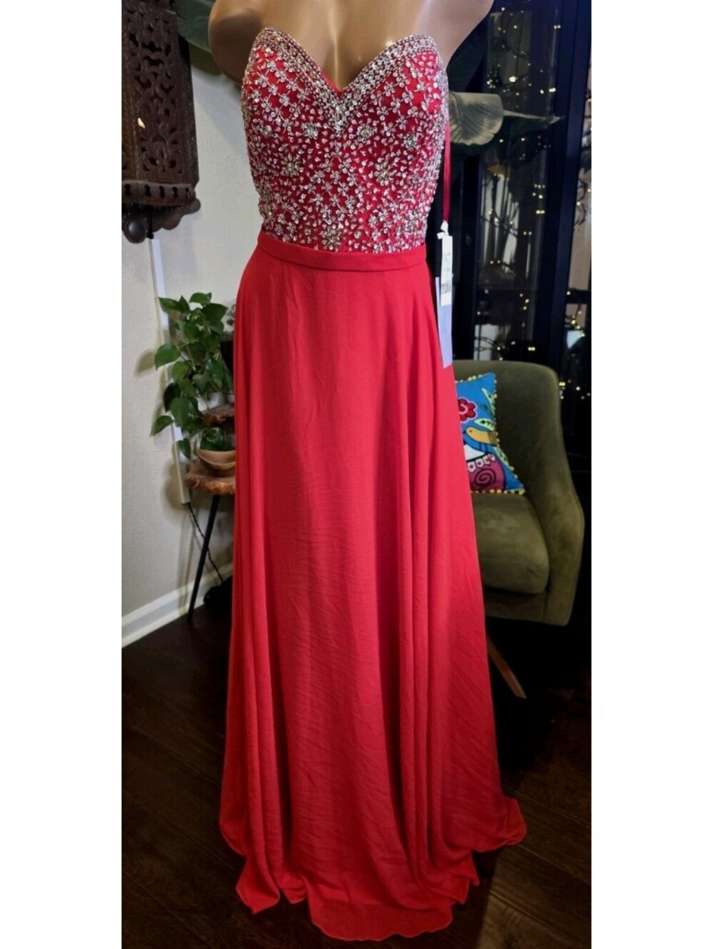 Rated PG Promgirl Hot Chili Red Strapless Sweetheart Chiffon Pageant Dress Sz 14